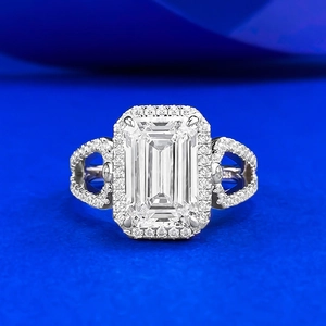 Luxus S925 Sterlingsilber Smaragdschliff Strass Ring Halo Geometrie Fingerring Für Damen Hochzeit Verlobung Schmuck
