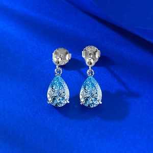 Elegant S925 sterling silver drop earrings with pear-cut light blue cubic zirconia stones