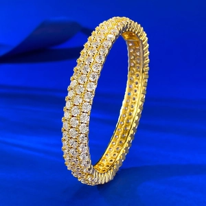Luxury Copper Three Row Pave Rhinestone Bangle Fashion Geometric Round Bracelet For Women Party Daily Jewelry