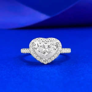 Bague Halo en Forme de Cœur en Argent Sterling 925 pour Femme Luxueuse Bague de Doigt en Strass Bijoux de Mariage