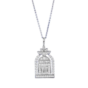 S925 sterling silver necklace with a sparkling castle door arch pendant in white stones