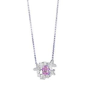 Elegante collana in argento S925 con ciondolo a farfalla in gemma rosa rettangolare