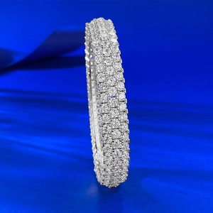 Macro detail of triple-row eternity band with sparkling pavé micro-set cubic zirconia
