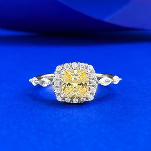 925 Sterling Silver Princess Cut Yellow Pink Rhinestone Halo Rings For Women Elegant Marquise Side Stone Fashion Jewelry