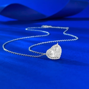 Elegant S925 silver necklace with heart-shaped gemstone and halo diamond setting