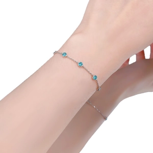Elegant S925 sterling silver chain bracelet with three round green paraiba-colored gems
