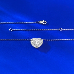 Exquisite S925 silver heart pendant necklace with halo set stones and adjustable chain link