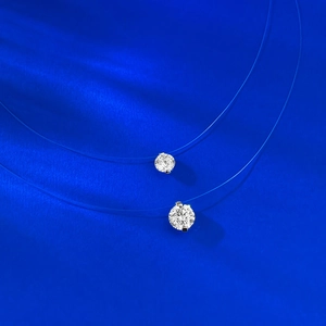 S925 Sterling Silver Invisible Fishing Line Necklace Minimalist Round Rhinestone Pendant Choker Women Elegant Commuting Jewelry