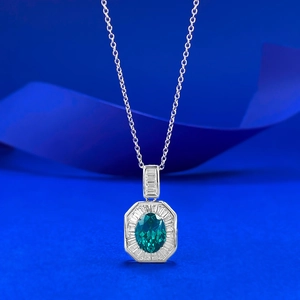 Collier Pendentif en Pierre Gemme Ovale Vert Paraiba en Argent Sterling 925 Chaîne de Clavicule Rétro à Strass Octogone pour Femmes