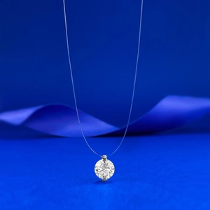 Elegant S925 silver invisible nylon line necklace with a floating round cubic zirconia