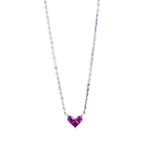 Elegante collana in argento S925 con mini pendente a cuore e pietre viola