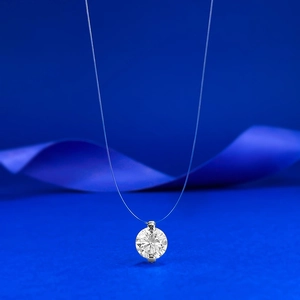 Classic S925 silver invisible fishing line necklace with a sparkling solitaire zircon
