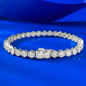 Bracelet Tennis en Maille Nid d'Abeille en Argent Sterling S925 pour Femme Bracelet Géométrique en Strass Étincelant Bijou Mode