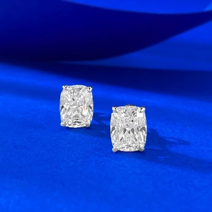 Classic S925 silver stud earrings featuring a 3 carat cushion cut square cubic zirconia