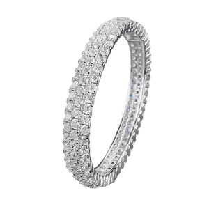 Elegant silver-toned wide bangle featuring three rows of brilliant-cut pavé crystals