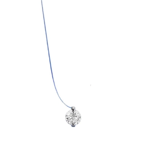S925 sterling silver invisible fishing line necklace with a sparkling round cut diamond pendant