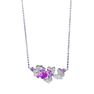 S925 silver necklace with butterfly pendant and 1ct pink oval gemstone centerpiece