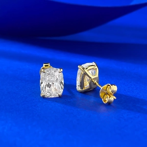 Detailed close-up of 3-carat cushion-cut cubic zirconia studs with S925 hallmark