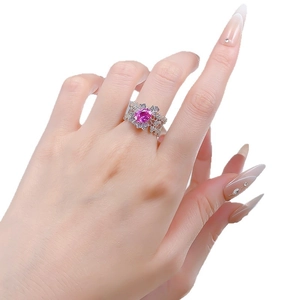 Lace S925 silver ring with 6x8mm oval pink gemstone and pavé diamonds for women