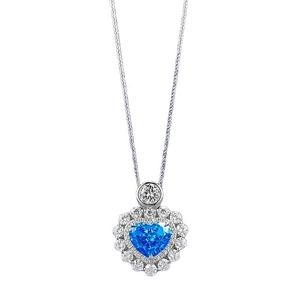 S925 Sterling silver heart necklace with blue aquamarine pendant and diamond halo