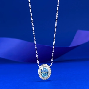 Collana Con Pendente in Argento Sterling 925 Con Strass Ovale Celeste Per Donna Bordo Intrecciato Gioielli di Moda Accessorio Regalo