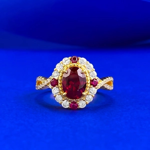Bague en Argent Sterling 925 Style Palais Rétro pour Femme Pierre Rouge Ovale Plaqué Or Strass Bijoux de Mode Cadeau