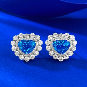 925 Sterlingsilber Herz Ohrstecker Aquamarinblau Strass Halo Ohrringe Für Damen Minimalistische Mode Schmuck Geschenk