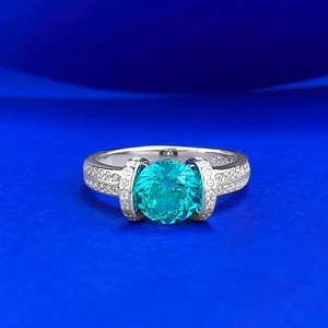 Bague en Argent Sterling 925 Bleu Paraïba avec Strass Rond pour Femme Bijoux Géométriques Élégants Bague de Mode