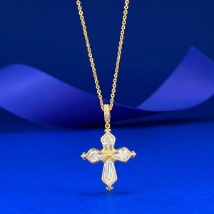 925 Sterling Silver Cross Pendant Necklace For Women Vintage Iris Flower Rhinestone Inlaid Adjustable Chain Fashion Jewelry Gift