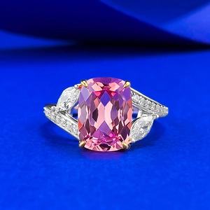 Bague de Luxe en Argent Sterling 925 pour Femme Saphir Rose Synthétique Taille Coussin Strass Incrusté Bijoux de Mode Accessoire de Mariage