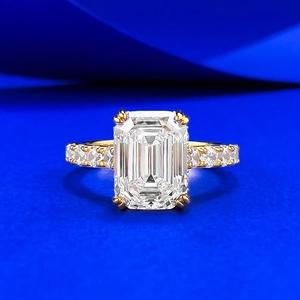 Vintage 925 Sterling Silver Emerald Cut Rhinestone Ring Gold Plated Rectangular Geometric Ring For Women Wedding Jewelry