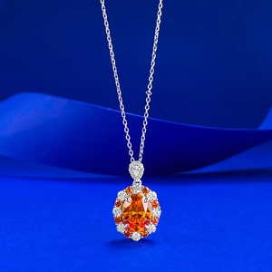 Lussuosa Collana Con Ciondolo Ovale in Argento Sterling 925 Con Strass Arancione Per Donna Vintage Elegante Gioielli Intarsiati