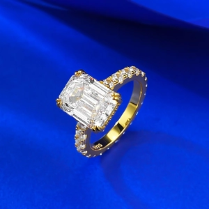 S925 sterling silver ring with 9x12mm rectangular emerald cut carbon diamond stone