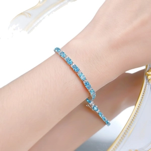 S925 silver tennis bracelet featuring oval aquamarine stones and white diamond accents