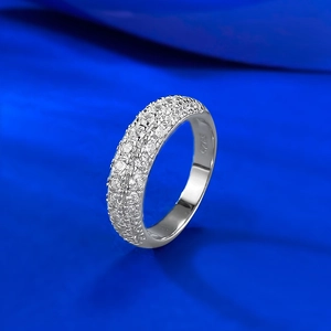 Classic S925 sterling silver band ring featuring multiple rows of sparkling CZ stones