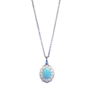 Elegant S925 silver necklace with oval blue larimar pendant and sparkling petal halo