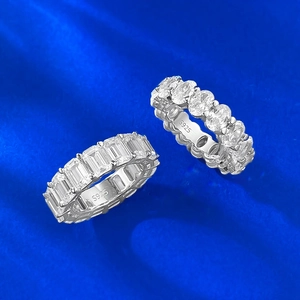 S925 sterling silver stackable ring set with oval and emerald cut cubic zirconia