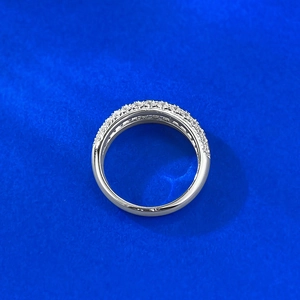 Close-up of S925 sterling silver ring featuring multi-row pave shimmering CZ stones