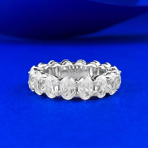 S925 Sterling Silver Oval Cut Rhinestone Eternity Band Ring For Women Elegant Fashion Jewelry Commuter Style Finger Ring Gift