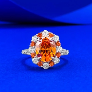 Bague Luxe en Argent Sterling 925 avec Pierre Précieuse Orange Ovale et Strass pour Femme Bijou de Mode Mariage Cadeau