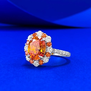 Bague luxueuse en argent 925 avec pierre orange ovale 4 carats et double halo