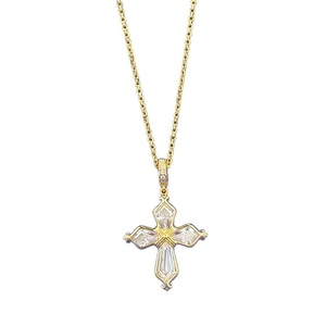 Vintage S925 silver iris cross pendant necklace with gold finish and inlaid gemstones