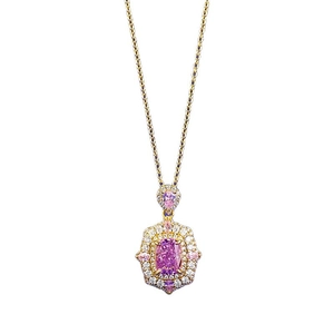 Exquisite gold chain necklace with purple hexagon ice flower pendant and sparkling crystals