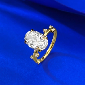 Bague branche en argent S925 avec grosse pierre ovale pour bijoux de mariage