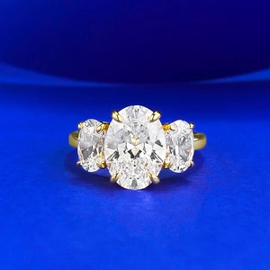 Luxury 925 Sterling Silver Oval Cut Rhinestone Three Stone Engagement Ring Gold Plated Wedding Jewelry For Women Gift