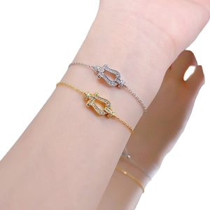 Minimalist S925 silver horseshoe buckle bracelets with pavé diamonds in gold and silver