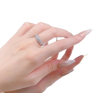 Classic silver S925 sterling silver ring with multi-row pavé crystals for women