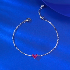 Bracelet minimaliste en argent S925 avec pierre de cœur rose et chaîne réglable