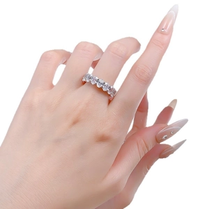 Elegant S925 silver eternity ring with oval-cut white stones worn on a hand