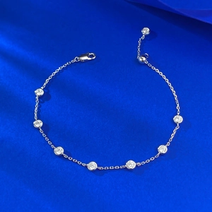 Bracelet bulles en argent S925 avec zircons ronds brillants et fermoir mousqueton réglable